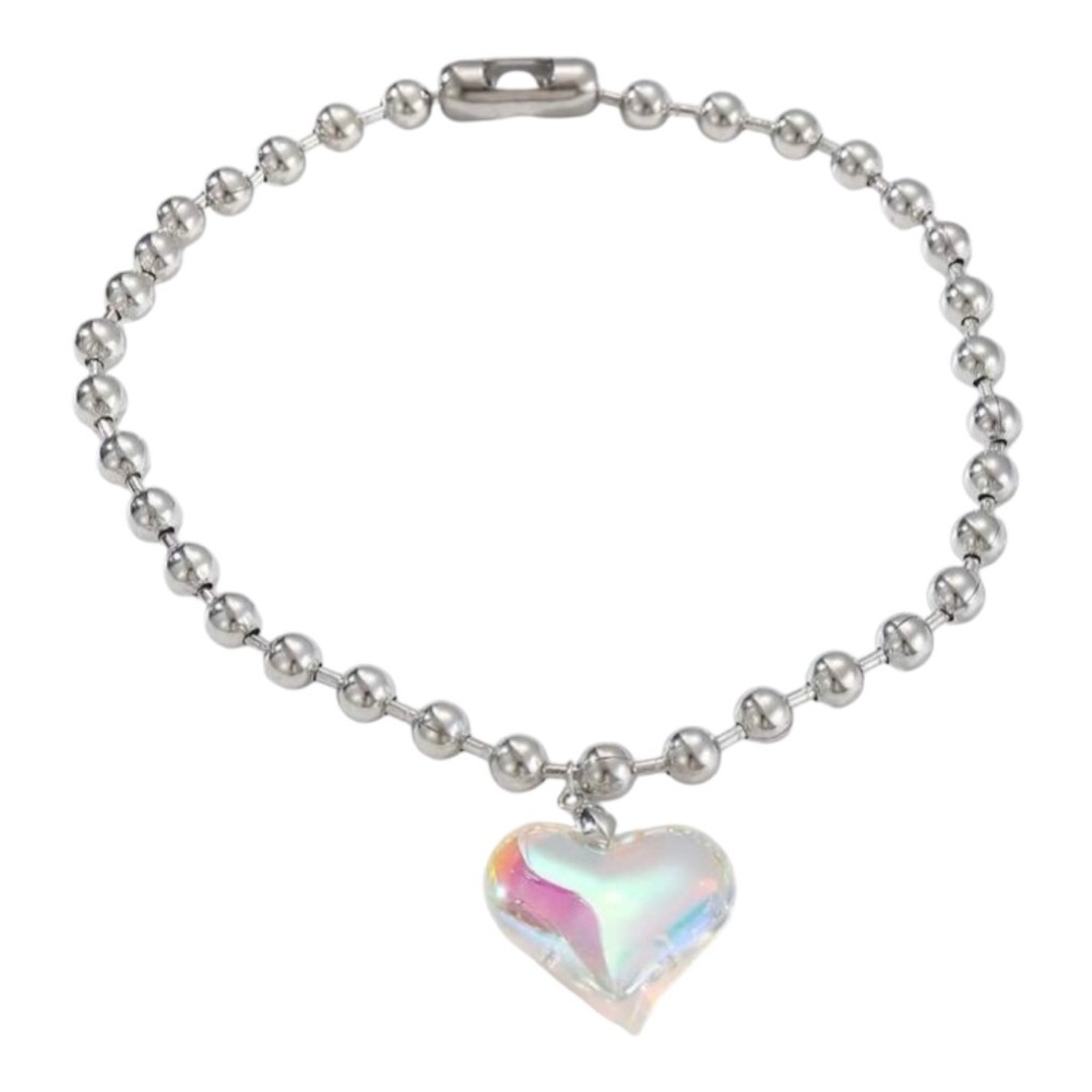 Iridescent Stainless Steel, gold-plated Heart Charm Silver Necklace